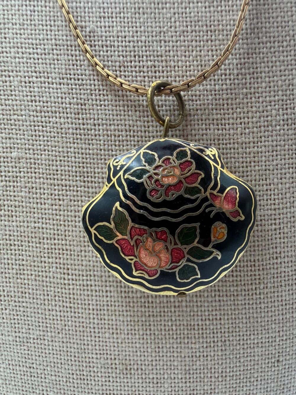 Emmons gold filled necklace with a puffy shell cloisonné pendant